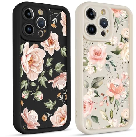 Phoona 2 Stück Handyhülle für iPhone 11 Pro Max Hülle 6,5'', Aesthetic Muster Design Weiche TPU Silikon Schutzhülle Kratzfeste Stoßfest Kameraschutz Bumper Case für Mädchen, Blumen-Schwarz43