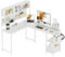 CAIYUN L Shaped Desk, 58 Computer desk with Storage Shelves, Reversible Gaming Desk with Power Outlet, Corner Desks for Home Office, Study, White