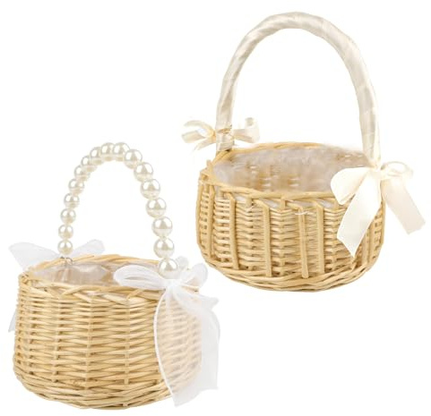 2 Pièces Petites Corbeilles Osier avec Anse Tissé en Osier Panier à Fleurs Panier De Dispersion De Mariage pour Pique-Nique Mariage Fleurs Et Fruits