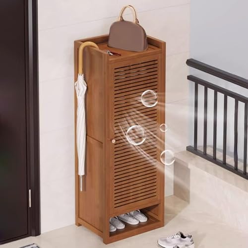Armadio portascarpe stretto con ante a persiana per soggiorno, ingresso, corridoio, camera da letto, marrone