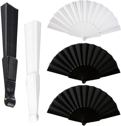 BRDTKUGV 3 Pcs Handheld Fan Folding, Hand Held Chinese Fan, Fabric Hand Fans, for, Wedding Party and Home Decoration, Dancing Cosplay(Black, White) ﻿