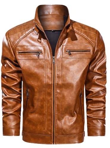Giubbotto da Moto, Giacca da Uomo in Similpelle con Collo Alto di Transizione Matelassee Moto Pilota Zippato Cerniera Casual Giubbotto Moto Uomo Giacca Lunga Cappotto in Ecopelle