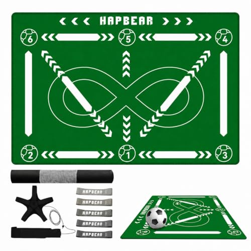 HAPBEAR Fussball Matte 90×60 cm – 5 mm Dicke Kickmatte Für Kinder, Anti-Rutsch & Kein Aufrollen, Trainingsset Für Ballkontrolle, Beinarbeit & Techniktraining, Mit Fußballtrainer