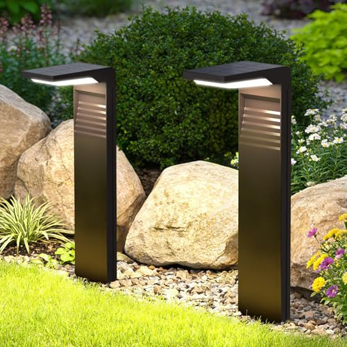 LES FLEURS Solarlampen für Außen Garten, LED Solarleuchten mit 2 Farbtemperaturen Warm/Kalt, IP55 wasserdichte Wegeleuchten, Helle 40LED Wegbeleuchtung für Einfahrt Rasen Terrasse Hof (6 Stück)