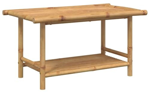 Mokuyary Couchtisch 90x50x45 cm Bambus, Couch Tisch mit Étagère Sofatisch für Garten, Balkon, Terrasse