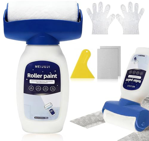 Wandfarbe Ausbessern Weiß, 500g Wandreparatur Rollbürste Set, 2 in 1 Ausbesserungsfarbe Weiss mit Farbroller,Wandreparatur Rollbürste mit Wandreparaturpaste,5 Zubehör, für Wandkratzer,Graffiti Kratzer