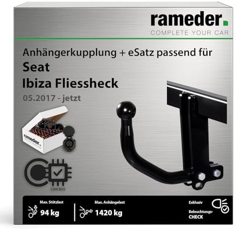 Anhängerkupplung starr TowCar passend für Seat Ibiza Fliessheck V Typ KJ1 Baujahr: 2017-jetzt inkl. 13 poligem spezifischen CAN-Bus Elektrosatz | rameder. Komplettsatz - A