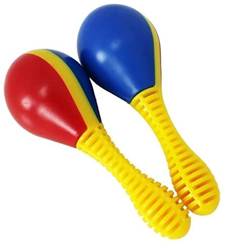 A-Star - Par de maracas de plástico pequeñas, sonajero agitador de 13 cm, instrumento de ritmo de percusión, azul y rojo