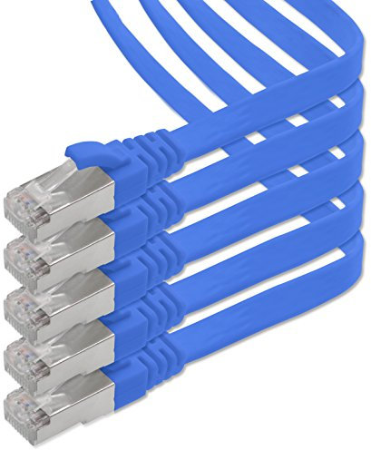 Cavo di rete piatto Cat.7 Gigabit Ethernet Lan (RJ45), 10Gbit/s, compatibile con Cat.5 –Cat.5e – Cat.6 Blu / 5 pz 0,25 m