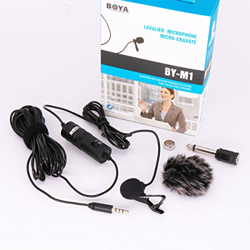 BOYA by-M1 - Microfono lavalier per iPhone, con parabrezza incluso, per smartphone, cellulare, fotocamere DSLR, PC, interviste, vlogging, livestreaming