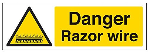 Vsafety 63026AX-S'Danger Razor Wire' Sign, Landscape, 300 mm x 100 mm (Pack of 3)