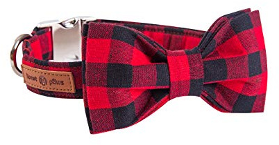 Lionet Paws Cotton Dog Collar with Bowtie, Durable Adjustable and Comfortable Collar for Medium Dogs, Neck 34-55cm