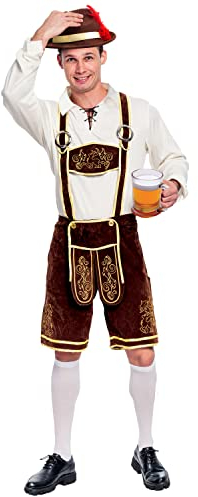 Spooktacular Creations Men’s German Bavarian Oktoberfest Costume Set Lederhosen men for Halloween Dress Up Party and Beer Festival (Large)