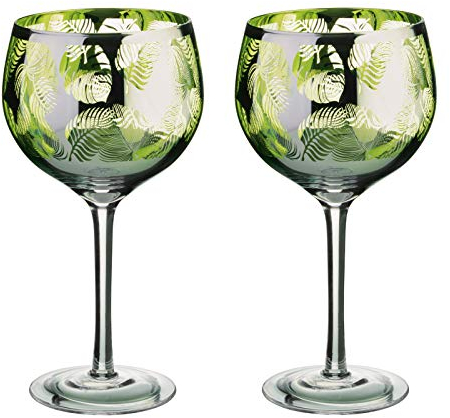 Artland Tropical Leaves Gin Glass Set of 2, Glass, Green, 700ml Capacity, Gin Glass