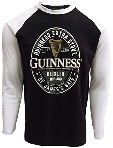 Guinness Official Merchandise Herren Langarmshirt Schwarz/Weiß (Medium)