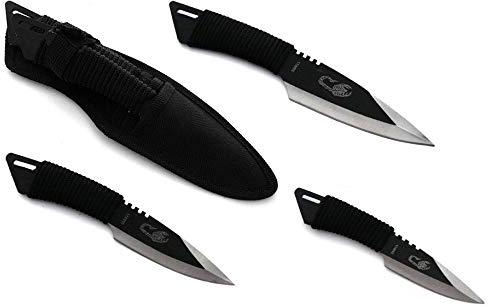KOSxBO® 3er Darts Wurfmesser Scorpion King schwarz Edition hochwertige Kunai Messer inkl Nylon Scheide und Taktische Trageschlaufe - Gürtelmesser - Throwing Knife- Knives