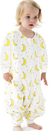 ililmmoe Original Gaze 100% Musselin-Schlafsack aus 100% Baumwolle, mit Langen Ärmeln, Banane Tog 0.5