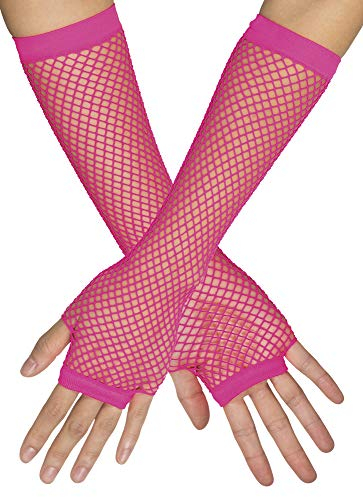 Das Kostümland Netz Handschuhe New York Lang - Neon Pink
