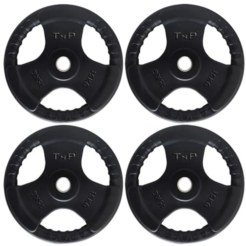 TnP Distribution Standard 1 TriGrip Weight Plates Rubber Coated Cast Iron Weights Plate Set – Tri Grip Radial – 1.25kg 2.5kg 5kg 10kg 15kg 20kg 25kg TriGrip Disc (15KG Quad)