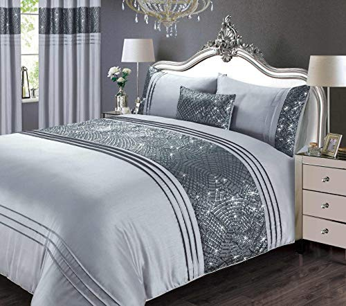 Rapport Sequin Duvet Cover Bed Set, Grey, Super King