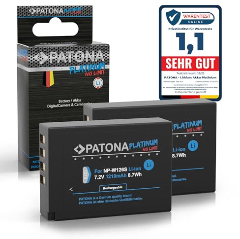 PATONA 2X NP-W126s Platinum Akku 1210mAh Ersatz für Fuji Fujifilm NP-W126 | Ersatzakku für X-M5 X-M1 X100F X100V X100VI XA1 XA2 XA3 XA5 XS10 XT3 XT20 XT30 II XT XM5 X-S10 X-T3 X-T50