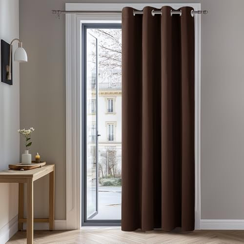 Deconovo Blickdichte Gardinen mit Ösen Verdunkelungsvorhänge Wohnzimmer Dicke Thermogardine Kälteschutz warm Hitzeschutz, 183x132 cm(HöhexBreite), Dunkelbraun, 1 Stück