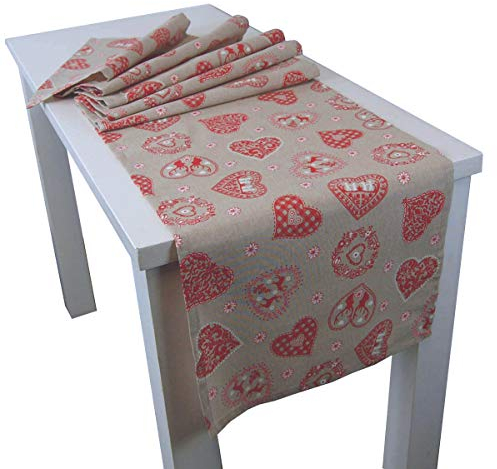 beties Alpen Hütte Tischläufer ca. 40x130 cm Tischwäsche Tischband Landhaus-Stil in beige-rot