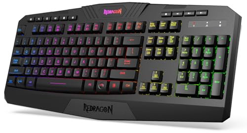 Redragon K503 Clavier de jeu sans fil, rétroéclairage LED RVB, touches multimédia, clavier à membrane silencieuse avec repose-poignet pour jeux PC Windows (Noir)