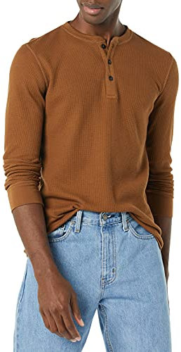 Amazon Essentials Men's Slim-Fit Long-Sleeve Waffle Henley Shirt, Light Brown, M