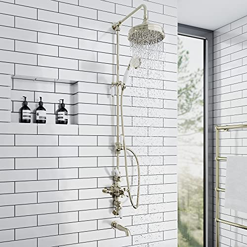 ENKI SH0553 Downton Thermostatic 3 Outlet Riser Rail Kit, Gold, Rainfall