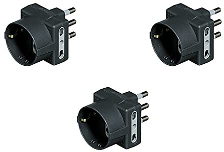 BTicino S3611GKIT Set 3 Adattatori Tris Prese Multiple a 3 Posti, ognuno con 1 Presa Schuko polivalente standard tedesco e 2 Prese piccole 10A, 1500 W, 250 V, colore bianco, venduti in blister