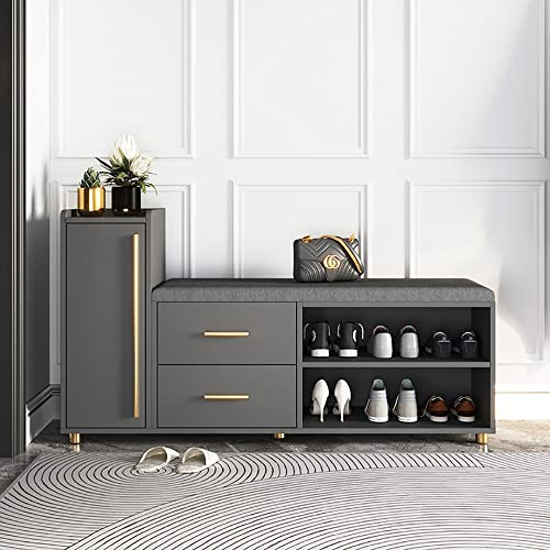 Bagewinner Schuhregal mit Sitzbank Flur, 2 Ebenen Schuhschrank Schmal Schuhaufbewahrung Flur Organizer,Schuhbank mit Sitzfläche für Eingangsbereich Diele Treppenhaus Wohnzimmer, 120x60x35cm