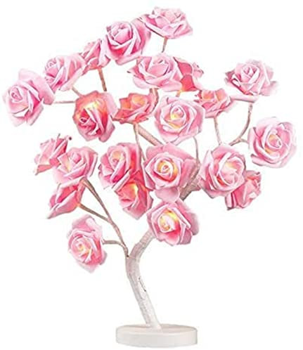 Etelux Rose Flower Tree Table Lamp,Desk Lamp Pink Indoor Decoration 24 LED Lights with USB/Battery,Girls Lamp Bedside Lamp Tree Light for Party Wedding Bedroom Living Room Home Indoor,Warm White