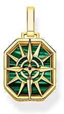 Thomas Sabo Herren Ketten Anhänger Kompass Stern, mit schwarzem Zirkoniastein und Malachit, 925er Sterlingsilber geschwärzt und 750er Vergoldung, Maße: 27 x 15 mm, PE911-140-6