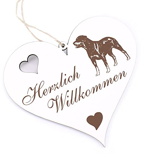 Herzlich Willkommen Schild - Rottweiler - Deko Herz Holz Willkommensschild Türschild Dekoschild Türdeko