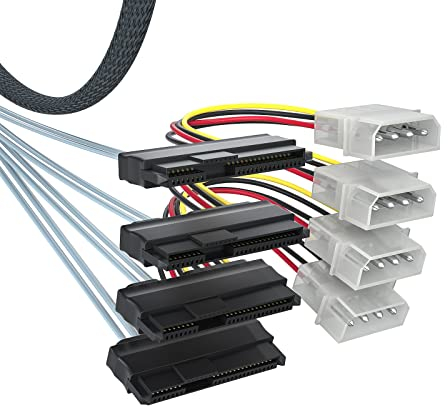 10Gtek® MiniSAS SFF-8643 zu 4x SFF-8482 Kabel, w/Power, 0.75-Meter(2.4-ft)