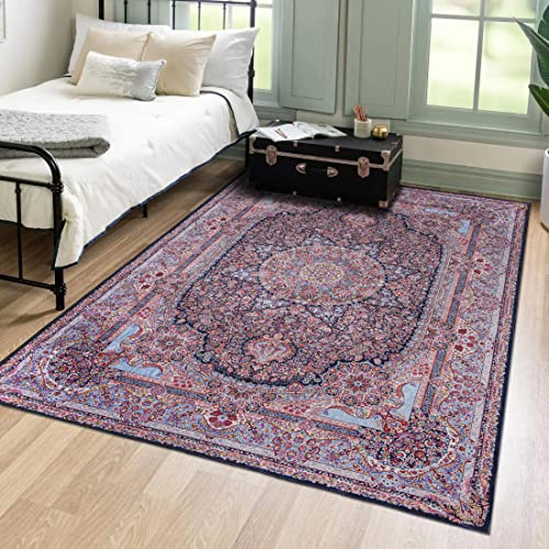 Mazovia Orientalisch Vintage Teppich - Kurzflor Waschbar - Weich Traditioneller Teppich für Wohnzimmer, Schlafzimmer, Esszimmer – Oriental Teppiche - Rosa Pink 140 x 200 cm