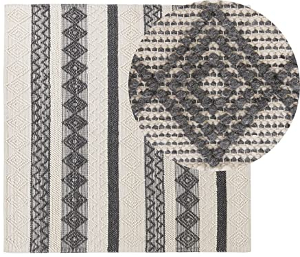 Beliani Teppich Wolle beige/grau geometrisches Muster quadratisch 200x200 cm Davutlar