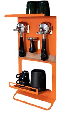 Crealutionz FLATE® Barista Regal für Siebträger, Tamper und Barista Zubehör (Wandhalterung für Kaffeezubehör) (Orange)