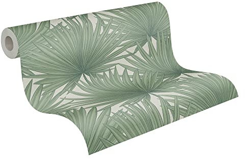 A.S. Création Papel Pintado de Vinilo - Papel Pintado de Palmeras en Verde y Blanco - Papel de Pared para Diferentes Espacios - Papel Pintado de Pared de 10,05 m x 0,53 m