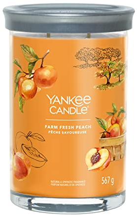Yankee Candle Signature Duftkerze | große Tumbler-Kerze mit langer Brenndauer „Farm Fresh Peach“ | Soja-Wachs-Mix | Perfekte Geschenke für Frauen