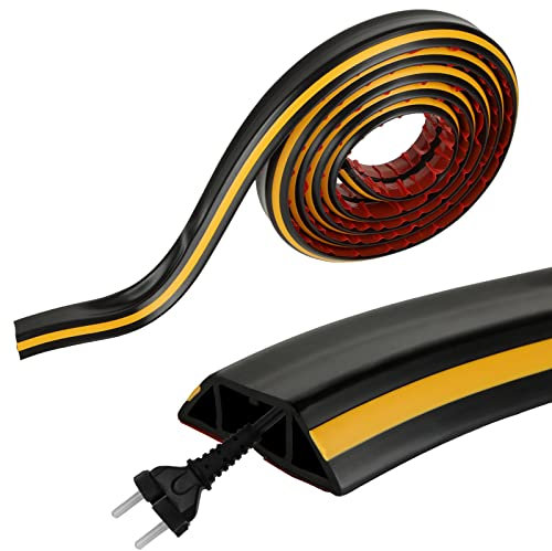 YAYODS Floor Cable Cover, 3M Cable Protector with Adhesive, Rubber Cable Floor Cover for Garage, Offices, Home, Warehouse, Outdoor Cable Wire Protector, Cable Tidy, Prevent a Trip Hazards, Easy to Cut