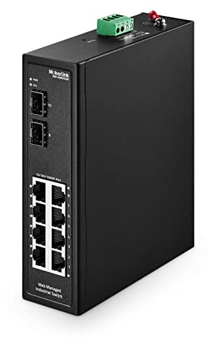 MokerLink Switch Ethernet Gigabit gestito industriale DIN-Rail a 8 porte con 2 porte SFP, capacità di commutazione 20 Gbps, switch di rete IP40 gestito Web (da -40 a 185°F)
