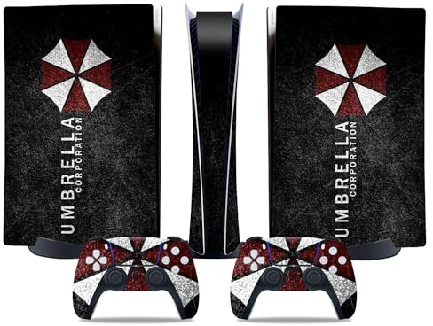 MaD Vision® Extra-haltbares Skin-Kit für PlayStation (PS5) Digital | Mattes Vinyl-Aufkleber-Set für Konsole + 2 Controller – für Resident Evil Umbrella Design