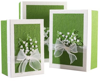 Grüne rechteckige Geschenkbox mit Organza-Riboon-Schleife, 3-teiliges grünes quadratisches Blumen-Geschenkset (groß/mittelgroß), geeignet für Blumen, Geschenke Aller Art