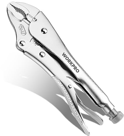 WORKPRO Locking Pliers, 10-inch Curved Jaw Vice Grips Pliers, Chromium-Vanadium Steel Locking Pliers with Wire Cutter, Locking Adjustable Vise Grips for Clamping Twisting Welding