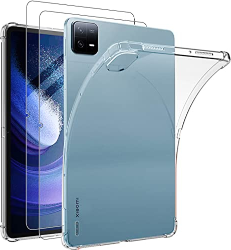 KUSINHOKA Coque pour Xiaomi Pad 6/Xiaomi Pad 6 Pro + [2 Pièces] Verre Trempé, Protection Étui Ultra Mince [Antichoc] [Anti-Rayures] Souple Silicone Housse Case Cover, Transparente