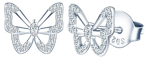 Yumilok Kette Damen Ohrringe Ohrstecker 925 Sterling Silber Zirkonia Schmetterling für Damen Muttertag