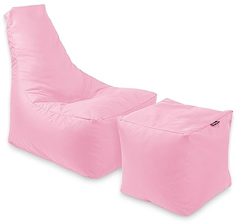 BuBiBag Calm Sitzsack mit Hocker - Gaming Sitzsack für Kinder & Erwachsene - Bean Bag auch für Outdoor Nutzung geeignet - Sitzpouf & Griff - Puderrosa