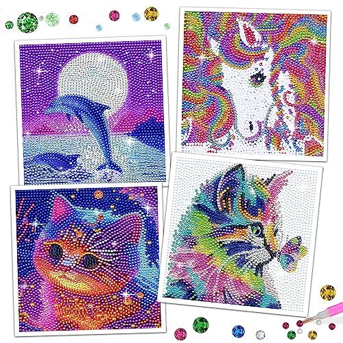 LYJOW Diamond Painting Kinder Tiere 5er DIY 5D Diamant Malerei Bilder Set Full Zubehör Glitzersteinchen Painting Kleine Mädchen Junge Geburtstag Festival Geschenke Home Wanddekoration Crystal Kits